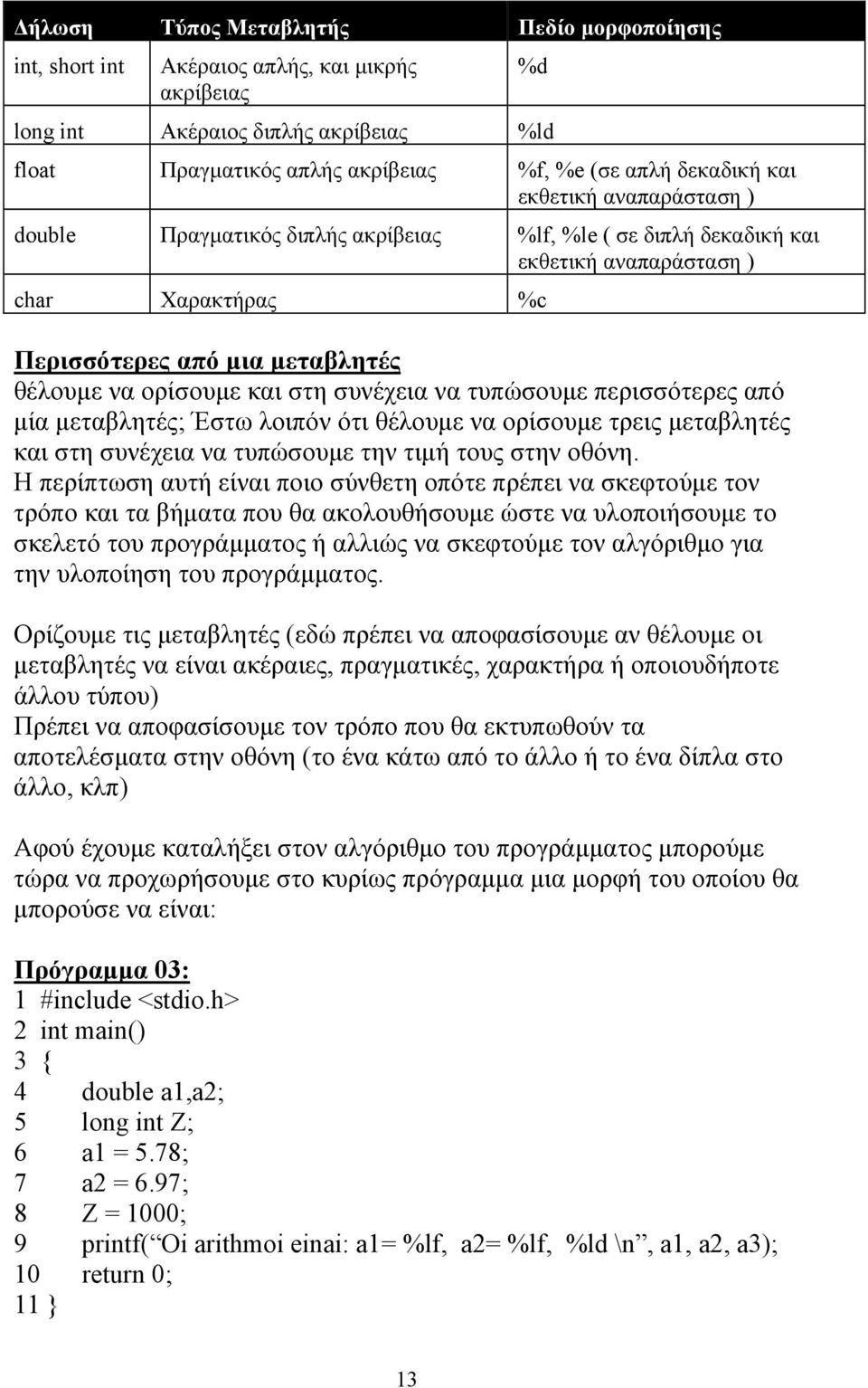 συνέχεια να τυπώσουµε περισσότερες από µία µεταβλητές; Έστω λοιπόν ότι θέλουµε να ορίσουµε τρεις µεταβλητές και στη συνέχεια να τυπώσουµε την τιµή τους στην οθόνη.