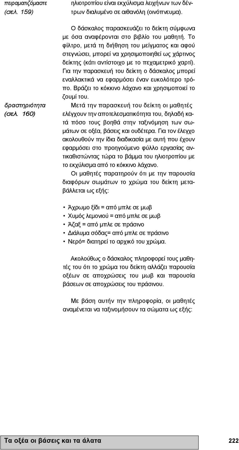 Το φίλτρο, µετά τη διήθηση του µείγµατος και αφού στεγνώσει, µπορεί να χρησιµοποιηθεί ως χάρτινος δείκτης (κάτι αντίστοιχο µε το πεχαµετρικό χαρτί).