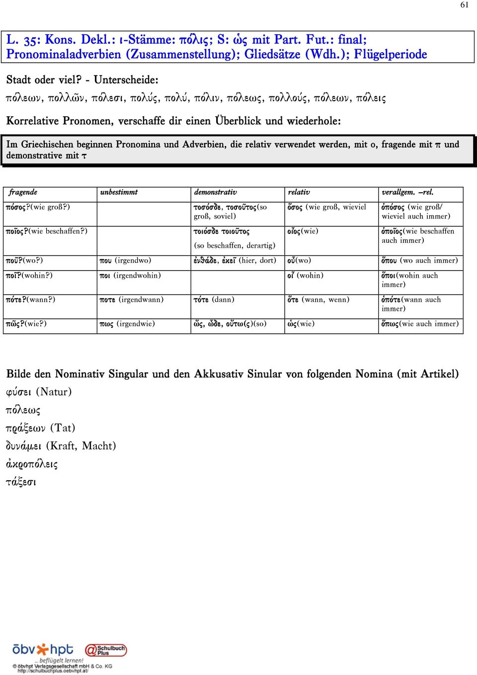 Adverbien, die relativ verwendet werden, mit o, fragende mit π und demonstrative mit τ fragende unbestimmt demonstrativ relativ verallgem. rel. πόσος?(wie groß?) ποῖος?(wie beschaffen?