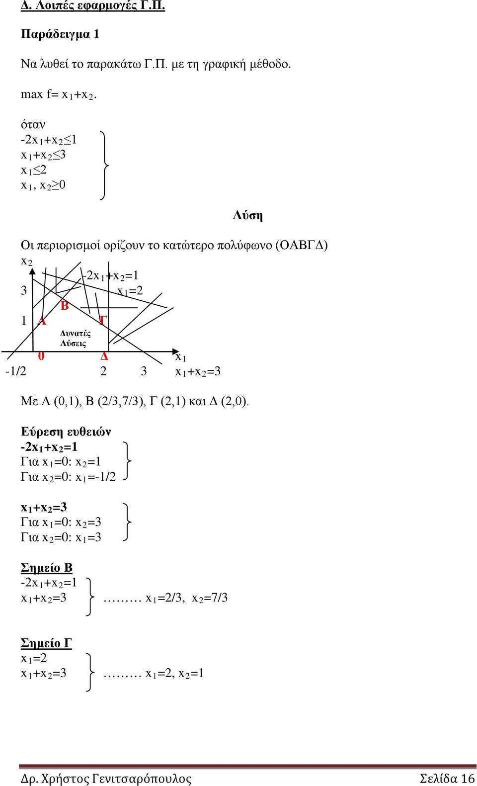 Λύσεις 0 Δ x 1-1/2 2 3 x 1 +x 2 =3 Με Α (0,1), Β (2/3,7/3), Γ (2,1) και Δ (2,0).