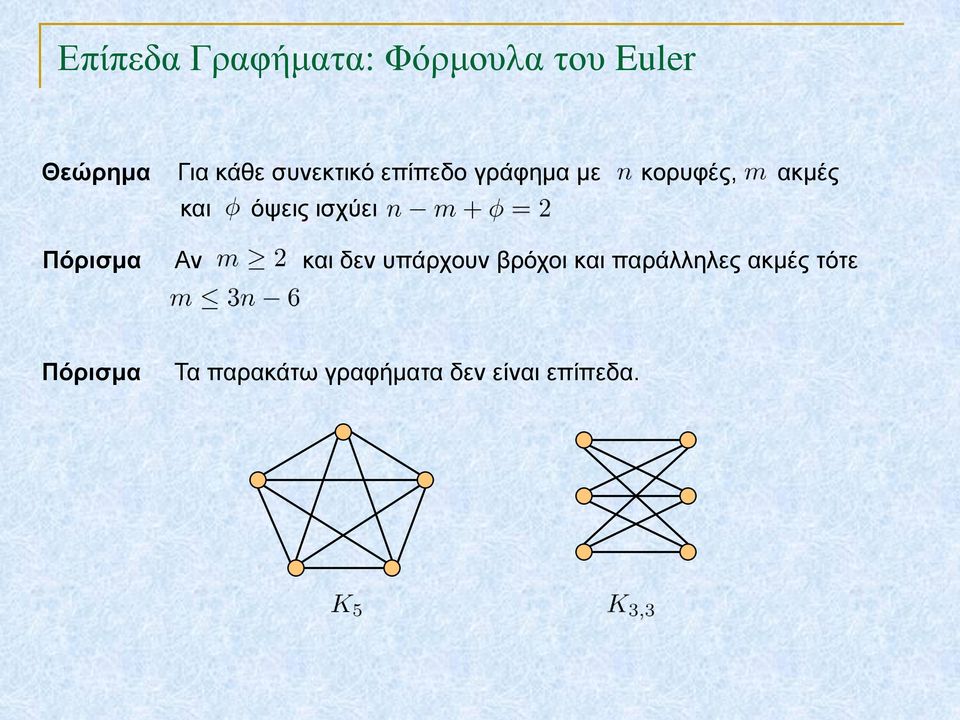 ισχύει Πόρισμα Αν και δεν υπάρχουν βρόχοι και παράλληλες