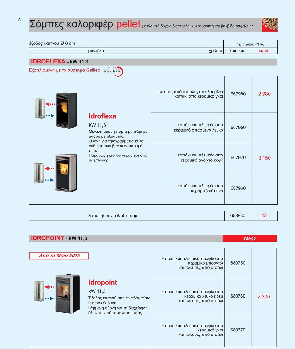 980 Idroflexa kw 11,3 Μεγάλη µαύρη πόρτα µε τζάµι µε µαύρη µεταξωτυπία. Οθόνη για προγραµµατισµό και ρύθµιση των βασικών παραµέτρων. Παραγωγή ζεστού νερού χρήσης µε µπόιλερ.