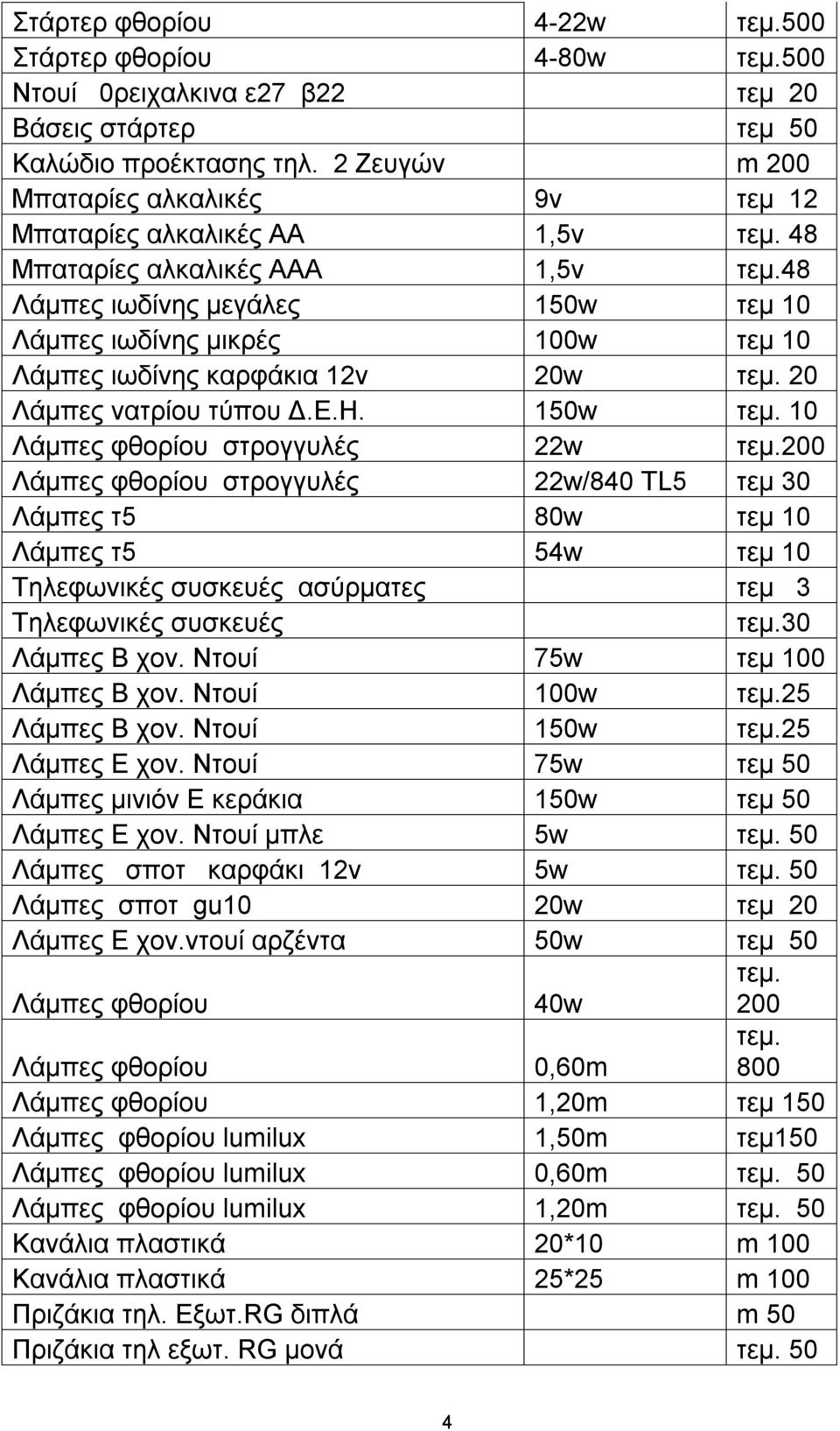 48 Λάμπες ιωδίνης μεγάλες 150w τεμ 10 Λάμπες ιωδίνης μικρές 100w τεμ 10 Λάμπες ιωδίνης καρφάκια 12v 20w τεμ. 20 Λάμπες νατρίου τύπου Δ.Ε.Η. 150w τεμ. 10 Λάμπες φθορίου στρογγυλές 22w τεμ.