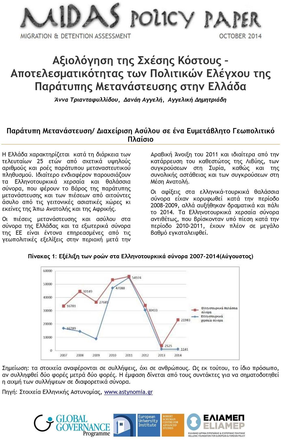 Ιδιαίτερο ενδιαφέρον παρουσιάζουν τα Ελληνοτουρκικά χερσαία και θαλάσσια σύνορα, που φέρουν το βάρος της παράτυπης μετανάστευσης και των πιέσεων από αιτούντες άσυλο από τις γειτονικές ασιατικές χώρες