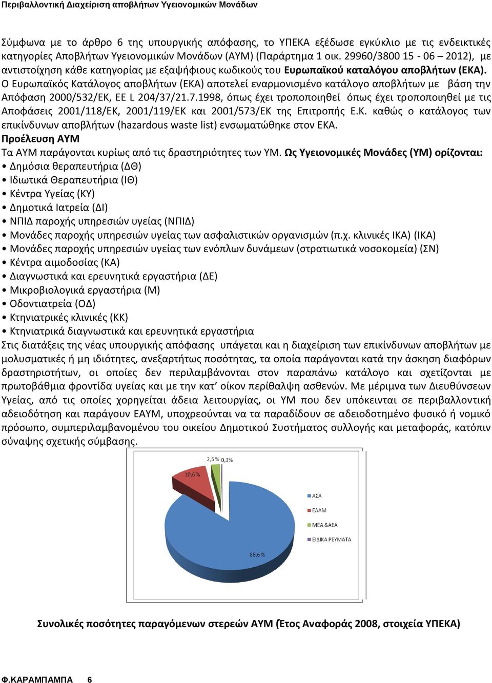 Ο Ευρωπαϊκός Κατάλογος αποβλήτων (ΕΚΑ) αποτελεί εναρμονισμένο κατάλογο αποβλήτων με βάση την Απόφαση 2000/532/ΕΚ, EE L 204/37/