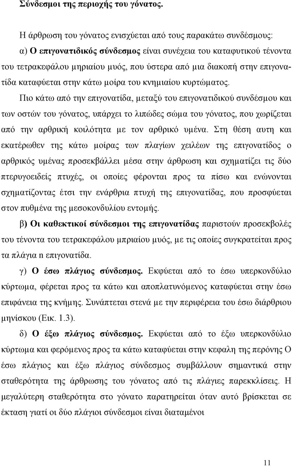 επιγονατίδα καταφύεται στην κάτω µοίρα του κνηµιαίου κυρτώµατος.