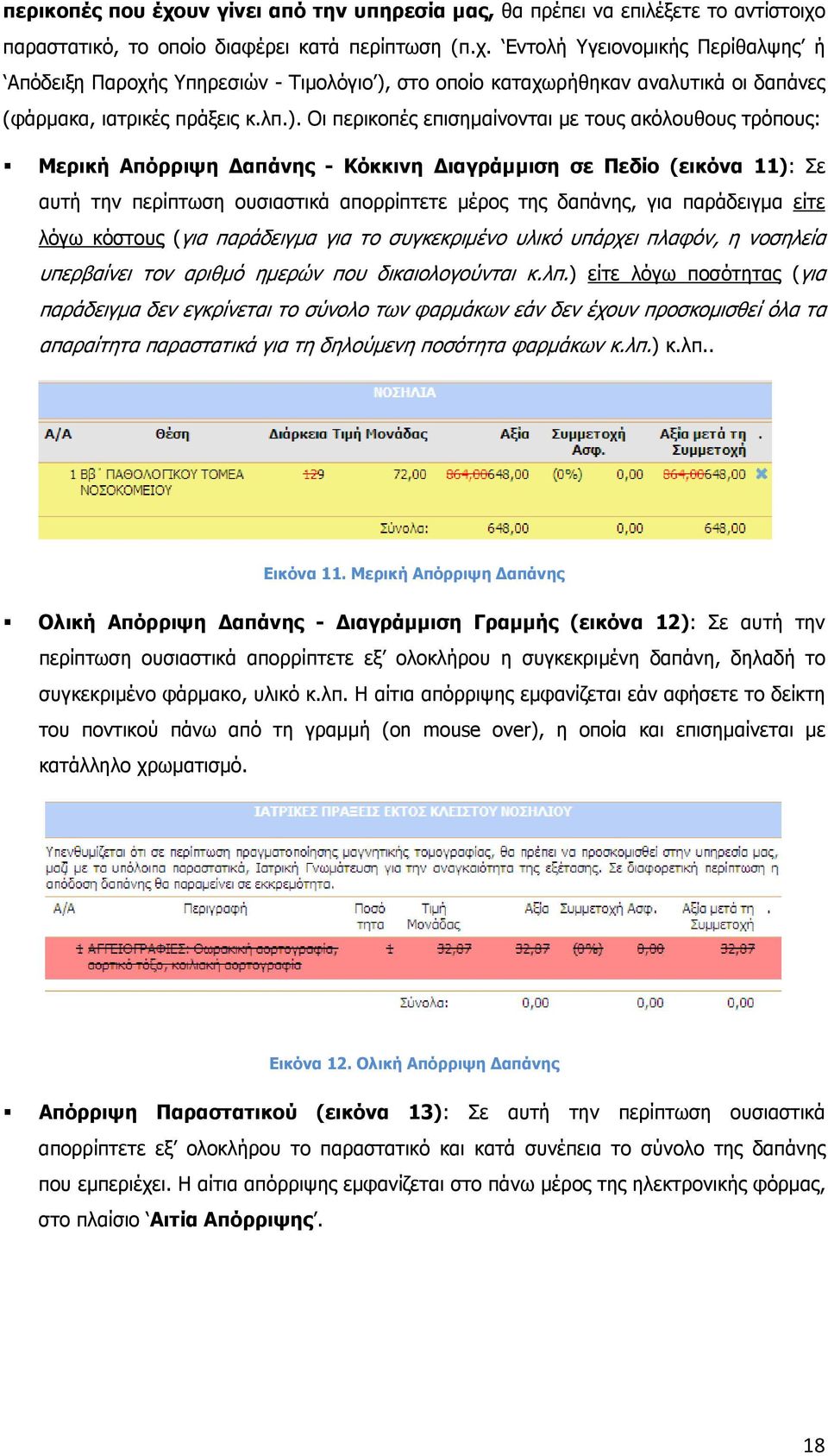 παράδειγµα είτε λόγω κόστους (για παράδειγµα για το συγκεκριµένο υλικό υπάρχει πλαφόν, η νοσηλεία υπερβαίνει τον αριθµό ηµερών που δικαιολογούνται κ.λπ.