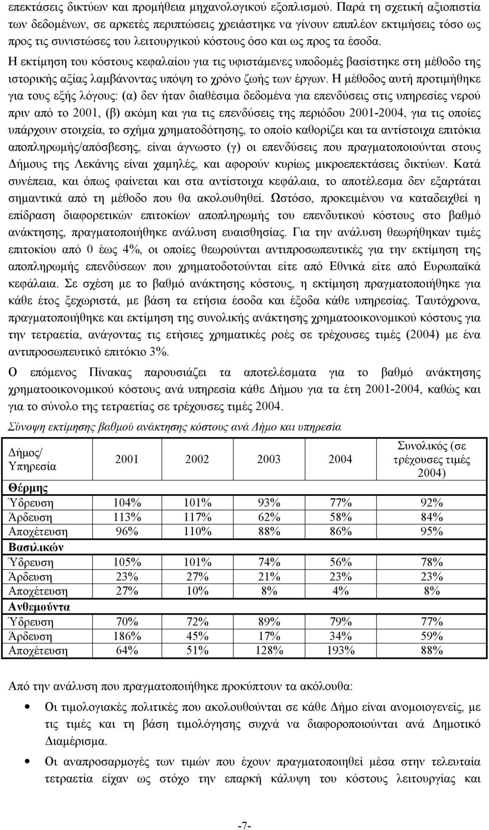 Η εκτίμηση του κόστους κεφαλαίου για τις υφιστάμενες υποδομές βασίστηκε στη μέθοδο της ιστορικής αξίας λαμβάνοντας υπόψη το χρόνο ζωής των έργων.