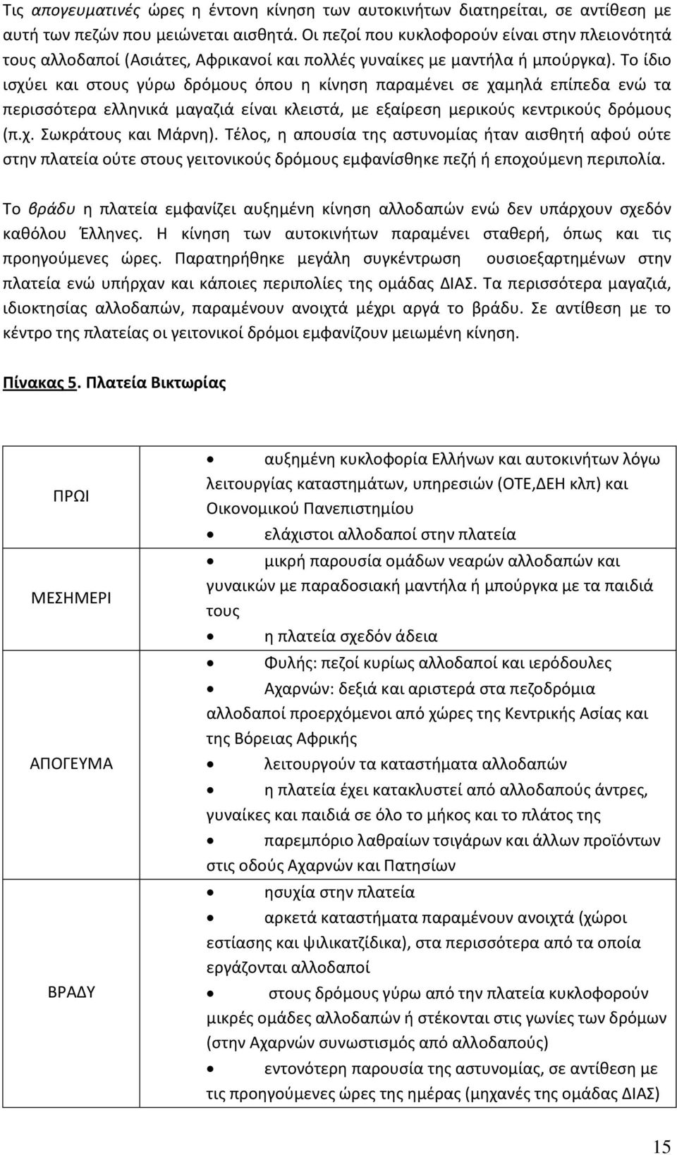 Το ίδιο ισχύει και στους γύρω δρόμους όπου η κίνηση παραμένει σε χαμηλά επίπεδα ενώ τα περισσότερα ελληνικά μαγαζιά είναι κλειστά, με εξαίρεση μερικούς κεντρικούς δρόμους (π.χ. Σωκράτους και Μάρνη).