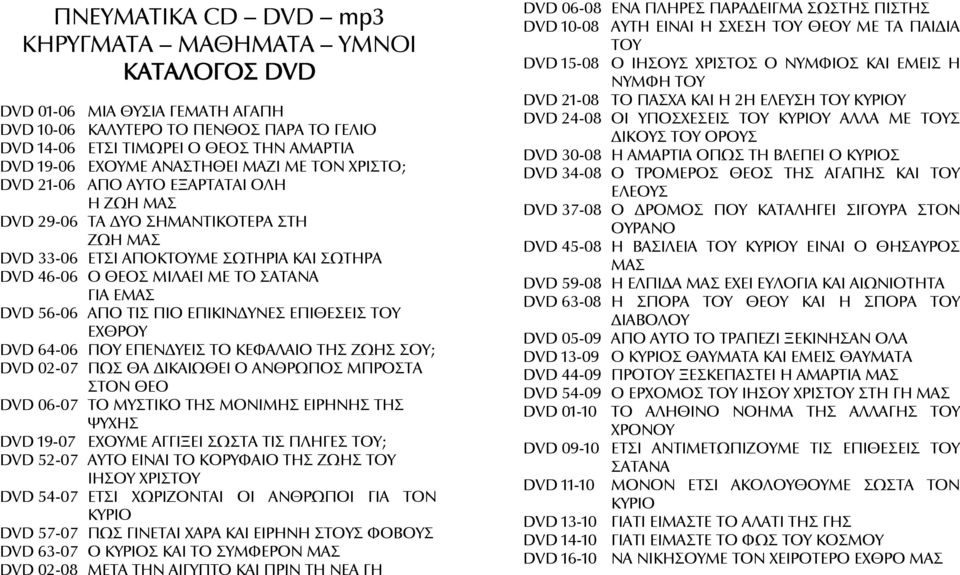 ΓΙΑ ΕΜΑΣ DVD 56-06 ΑΠΟ ΤΙΣ ΠΙΟ ΕΠΙΚΙΝΔΥΝΕΣ ΕΠΙΘΕΣΕΙΣ ΤΟΥ ΕΧΘΡΟΥ DVD 64-06 ΠΟΥ ΕΠΕΝΔΥΕΙΣ ΤΟ ΚΕΦΑΛΑΙΟ ΤΗΣ ΖΩΗΣ ΣΟΥ; DVD 02-07 ΠΩΣ ΘΑ ΔΙΚΑΙΩΘΕΙ Ο ΑΝΘΡΩΠΟΣ ΜΠΡΟΣΤΑ ΣΤΟΝ ΘΕΟ DVD 06-07 ΤΟ ΜΥΣΤΙΚΟ ΤΗΣ