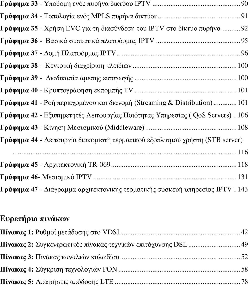 .. 100 Γράφημα 40 - Κρυπτογράφηση εκπoμπής TV... 101 Γράφημα 41 - Ροή περιεχομένου και διανομή (Streaming & Distribution)... 101 Γράφημα 42 - Εξυπηρετητές Λειτουργίας Ποιότητας Υπηρεσίας ( QoS Servers).
