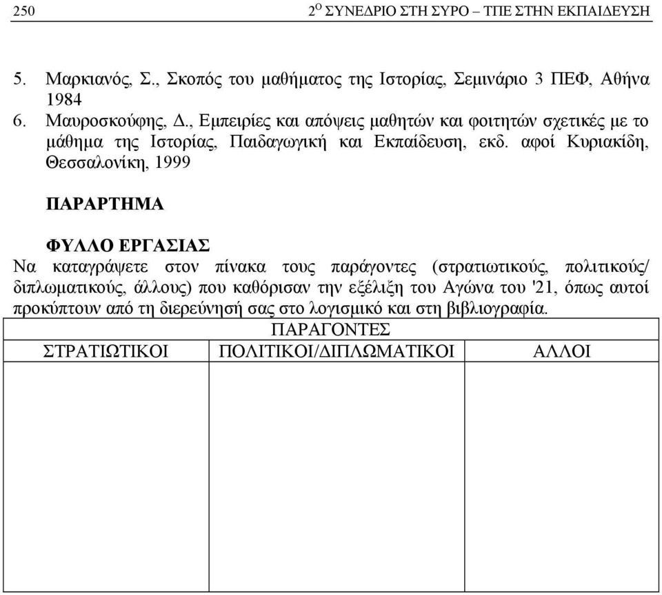 αφοί Κυριακίδη, Θεσσαλονίκη, 1999 ΠΑΡΑΡΤΗΜΑ ΦΥΛΛΟ ΕΡΓΑΣΙΑΣ Να καταγράψετε στον πίνακα τους παράγοντες (στρατιωτικούς, πολιτικούς/ διπλωματικούς,