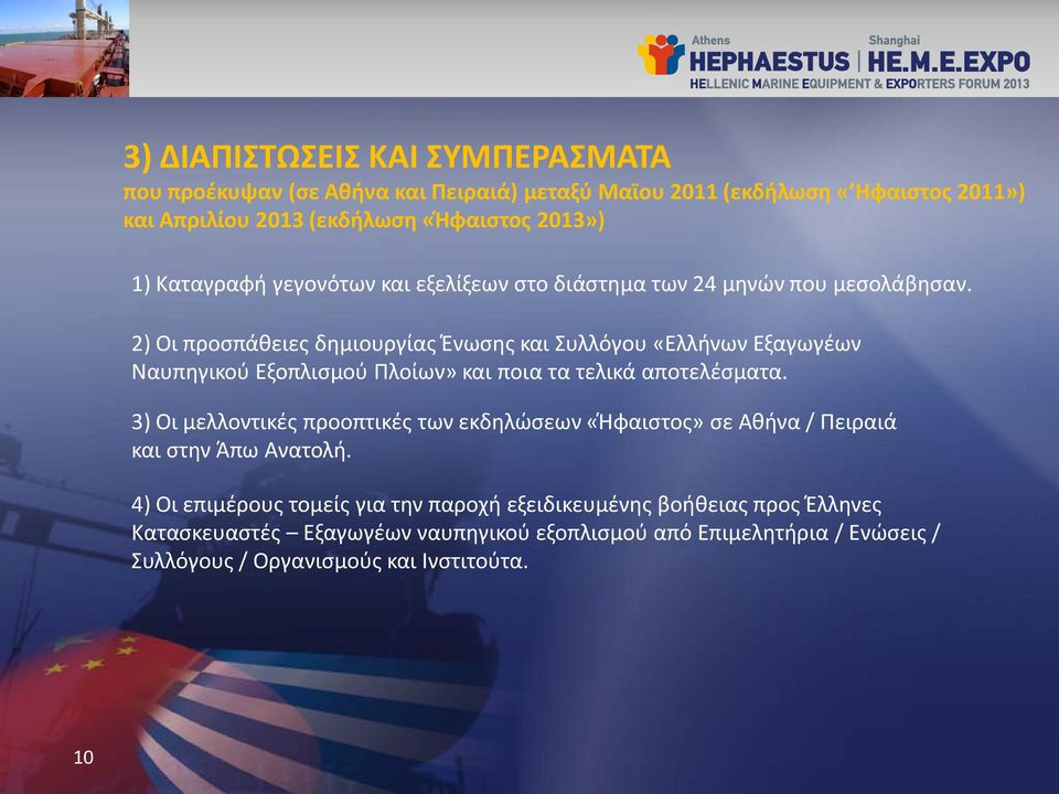 2) Οι προσπάθειες δημιουργίας Ένωσης και Συλλόγου «Ελλήνων Εξαγωγέων Ναυπηγικού Εξοπλισμού Πλοίων» και ποια τα τελικά αποτελέσματα.