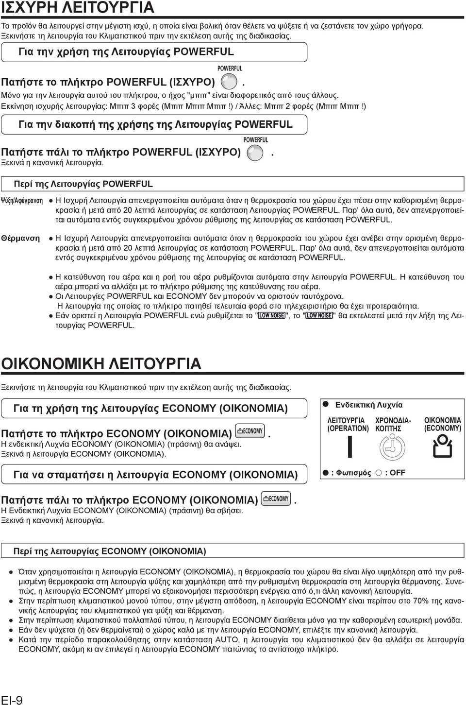 Μόνο για την λειτουργία αυτού του πλήκτρου, ο ήχος "μπιπ" είναι διαφορετικός από τους άλλους. Εκκίνηση ισχυρής λειτουργίας: Μπιπ 3 φορές (Μπιπ Μπιπ Μπιπ!) / Άλλες: Μπιπ φορές (Μπιπ Μπιπ!