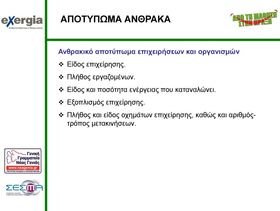 Είδος και ποσότητα ενέργειας που καταναλώνει.