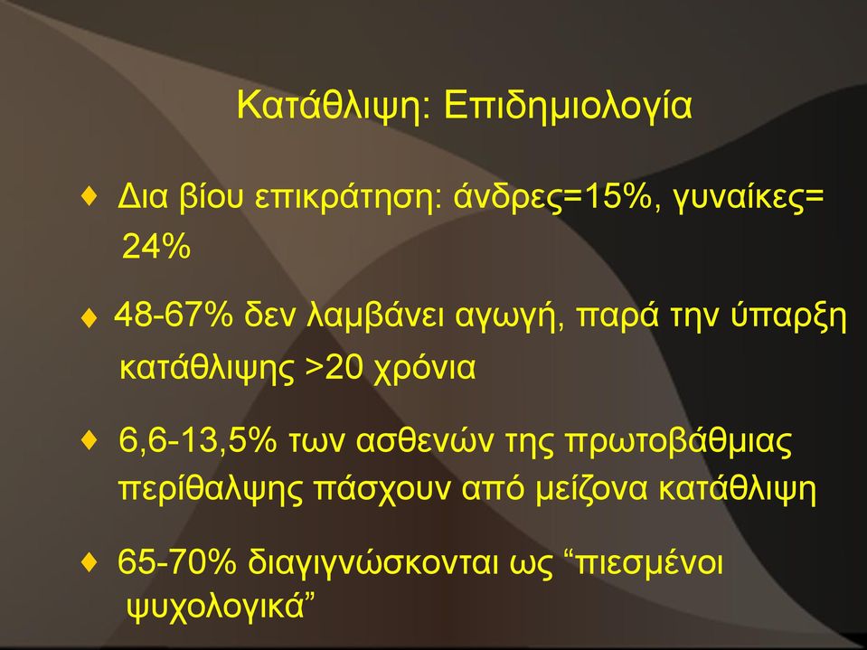 κατάθλιψης >20 χρόνια 6,6-13,5% των ασθενών της πρωτοβάθμιας