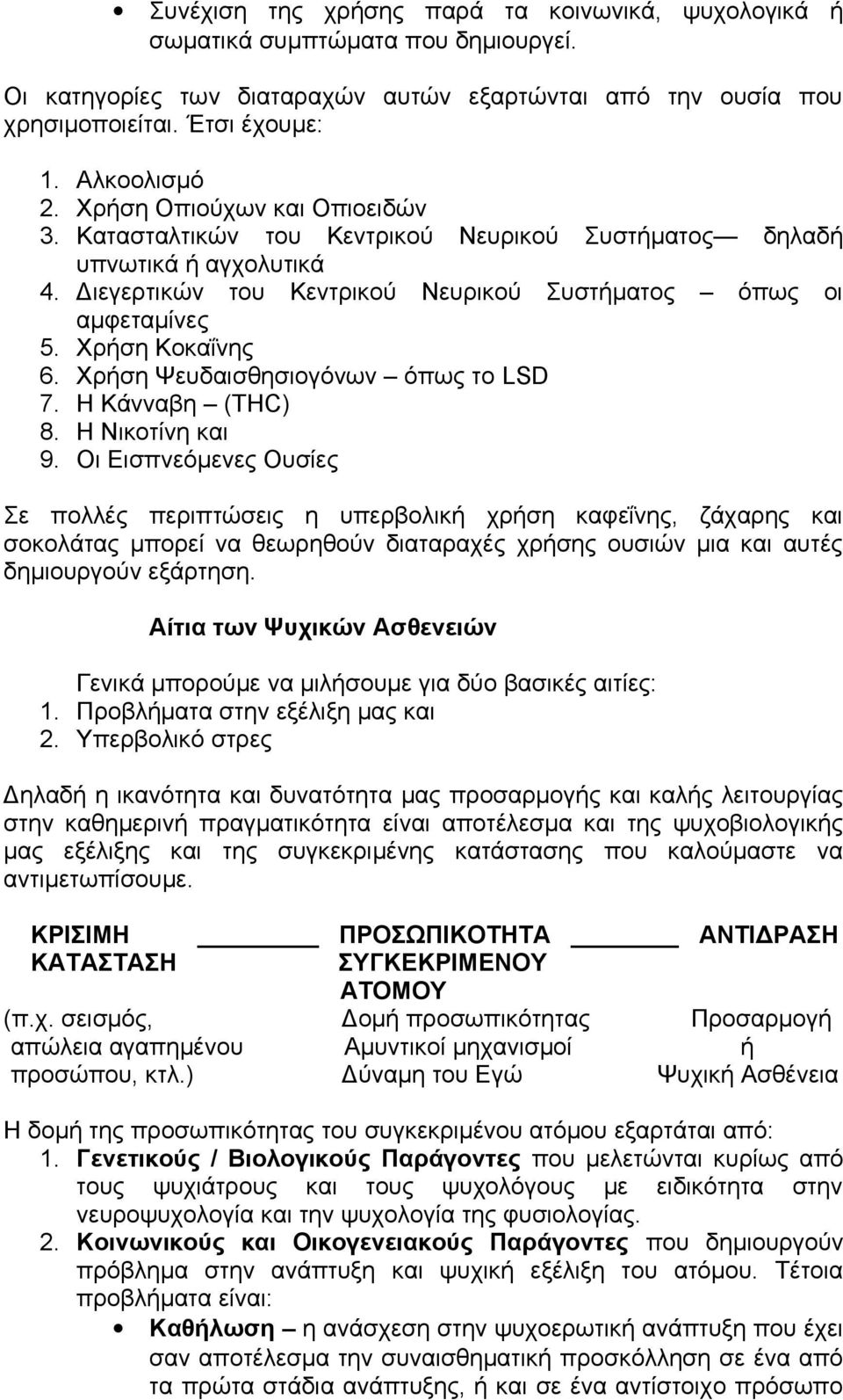 Χρήση Ψευδαισθησιογόνων όπως το LSD 7. Η Κάνναβη (THC) 8. Η Νικοτίνη και 9.