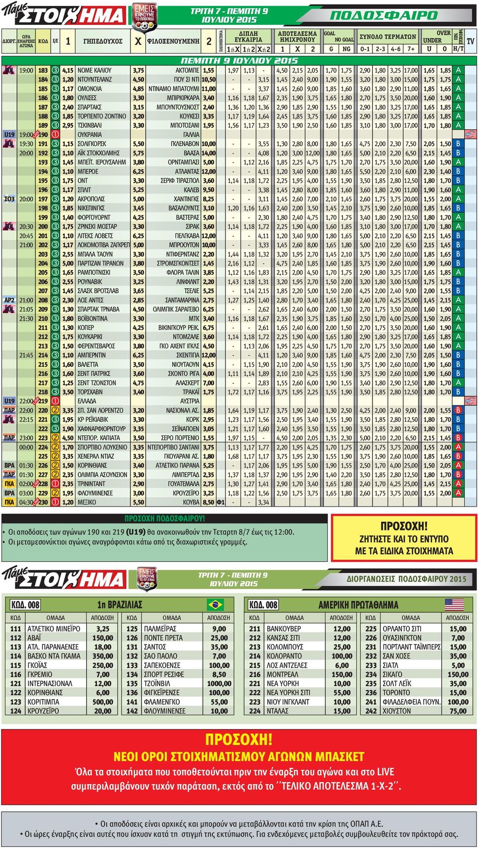 1,13-4,50 2,15 2,05 1,70 1,75 1,80 3,25 1 184 3 1,20 ΝΤΟΥΝΤΕΛΑΝΖ 4,50 ΓΙΟΥ ΣΙ ΝΤΙ 10,50 - - 3,15 1,45 2,40 9,00 1,90 1,55 3,20 1,80 3,00 15,00 185 3 1,17 ΟΜΟΝΟΙΑ 4,85 ΝΤΙΝΑΜΟ ΜΠΑΤΟΥΜΙ 11,00 - - 3,37