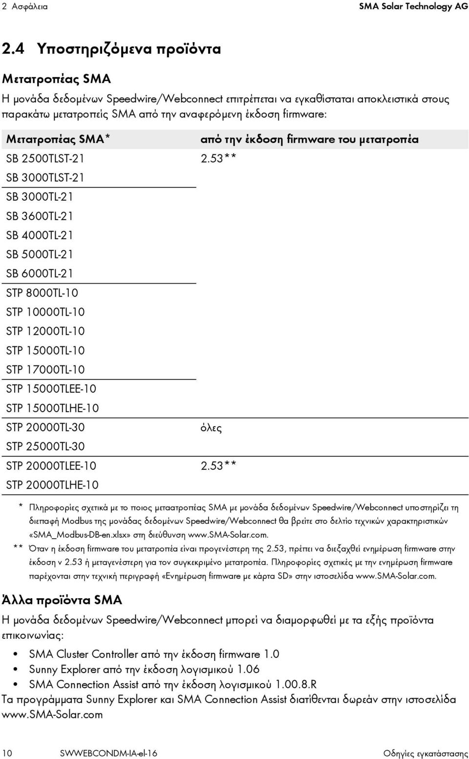 Μετατροπέας SMA* SB 2500TLST-21 SB 3000TLST-21 SB 3000TL-21 SB 3600TL-21 SB 4000TL-21 SB 5000TL-21 SB 6000TL-21 STP 8000TL-10 STP 10000TL-10 STP 12000TL-10 STP 15000TL-10 STP 17000TL-10 STP