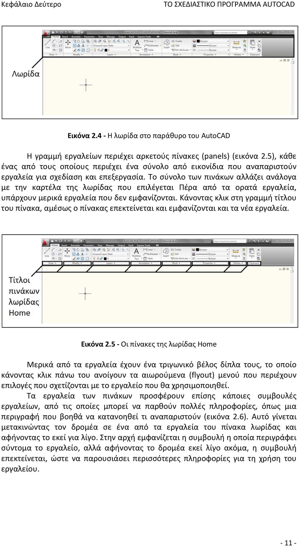 Το σύνολο των πινάκων αλλάζει ανάλογα με την καρτέλα της λωρίδας που επιλέγεται Πέρα από τα ορατά εργαλεία, υπάρχουν μερικά εργαλεία που δεν εμφανίζονται.