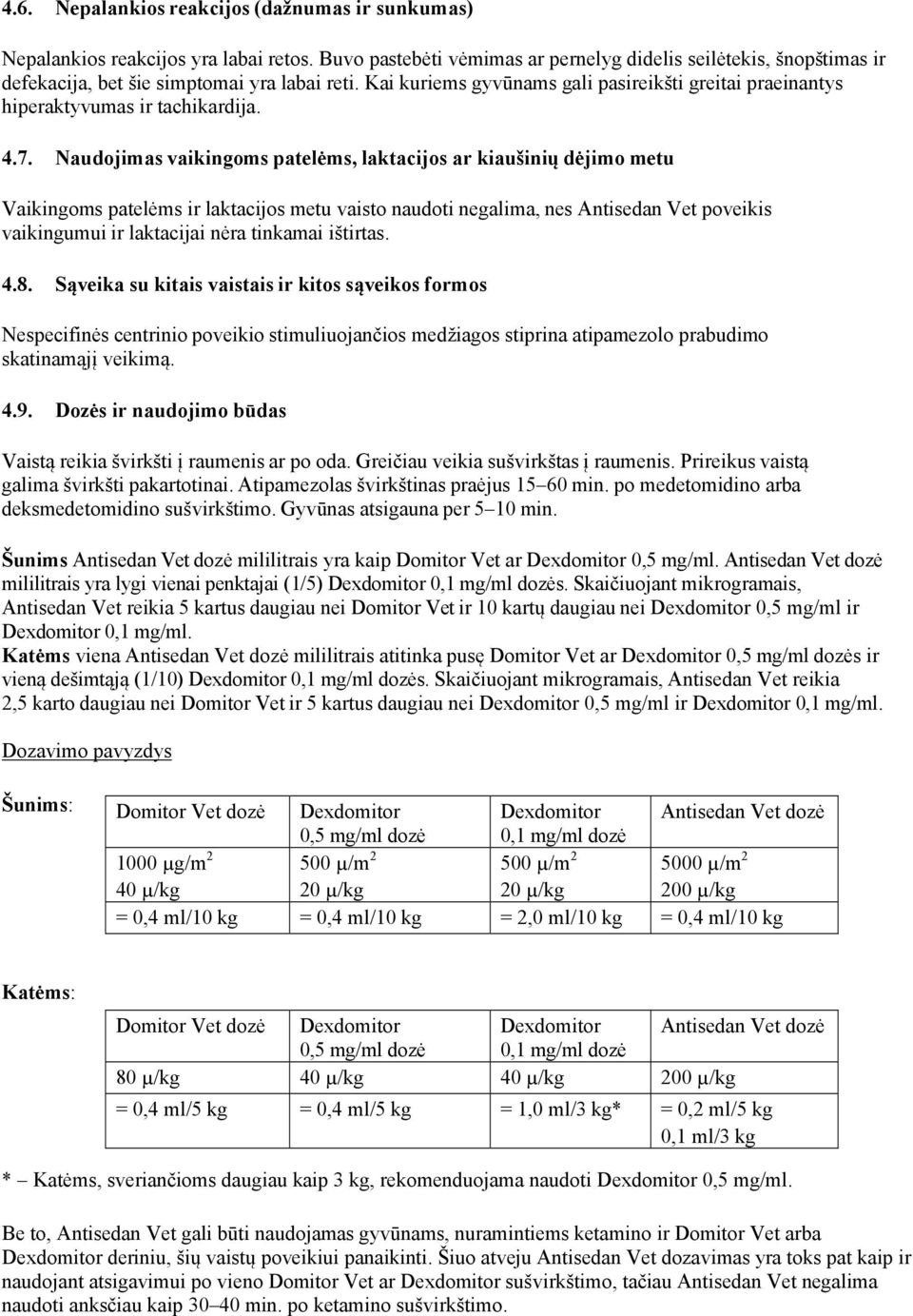 Kai kuriems gyvūnams gali pasireikšti greitai praeinantys hiperaktyvumas ir tachikardija. 4.7.