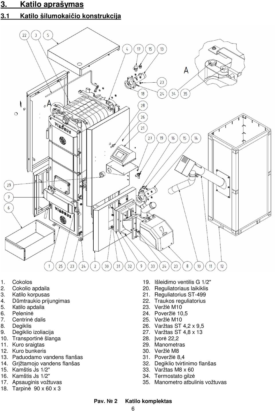 Apsauginis vožtuvas 18. Tarpinė 90 x 60 x 3 19. Išleidimo ventilis G 1/2" 20. Reguliatoriaus laikiklis 21. Reguliatorius ST-499 22. Traukos reguliatorius 23. Veržlė M10 24. Poveržlė 10,5 25.