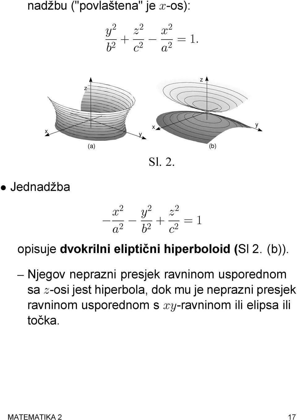 = 1 opisuje dvokrilni elipti cni hiperboloid (Sl 2. (b)).