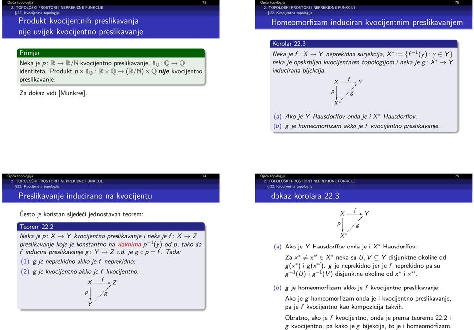 3 Neka je f : X Y neprekidna surjekcija, X * := {f 1 (y) : y Y } neka je opskrbljen kvocijentnom topologijom i neka je g : X * Y inducirana bijekcija.