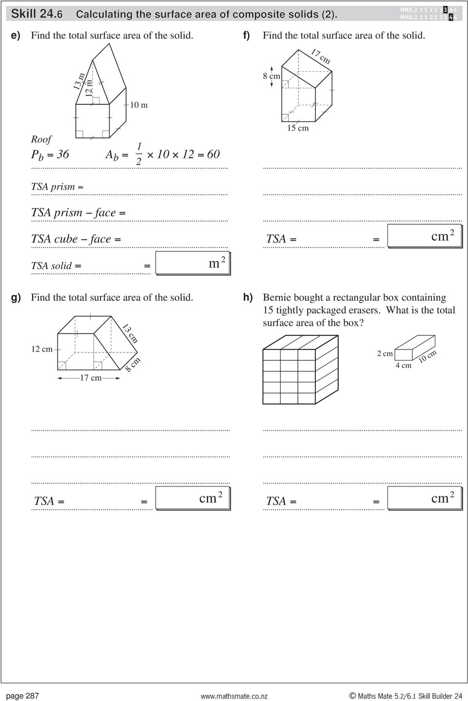 .. TSA cube face... TSA solid... g) Find the total suface aea of the solid.