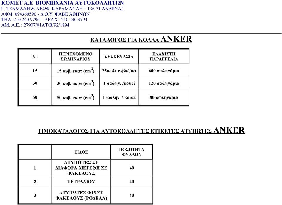 /κουτί 120 σωληνάρια 50 50 κυβ. εκατ (cm 3 ) 1 σωλην.