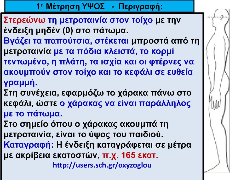 ακουμπούν στον τοίχο και το κεφάλι σε ευθεία γραμμή.