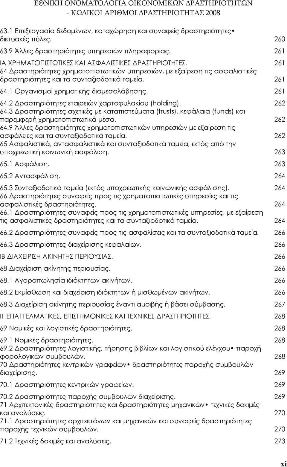 262 64.3 Δραστηριότητες σχετικές με καταπιστεύματα (trusts), κεφάλαια (funds) και παρεμφερή χρηματοπιστωτικά μέσα. 262 64.