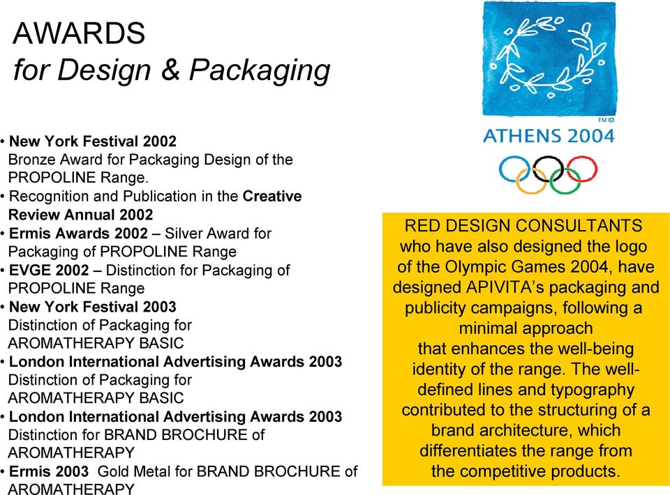 2003 Distinction of Packaging for AROMATHERAPY BASIC London International Advertising Awards 2003 Distinction of Packaging for AROMATHERAPY BASIC London International Advertising Awards 2003