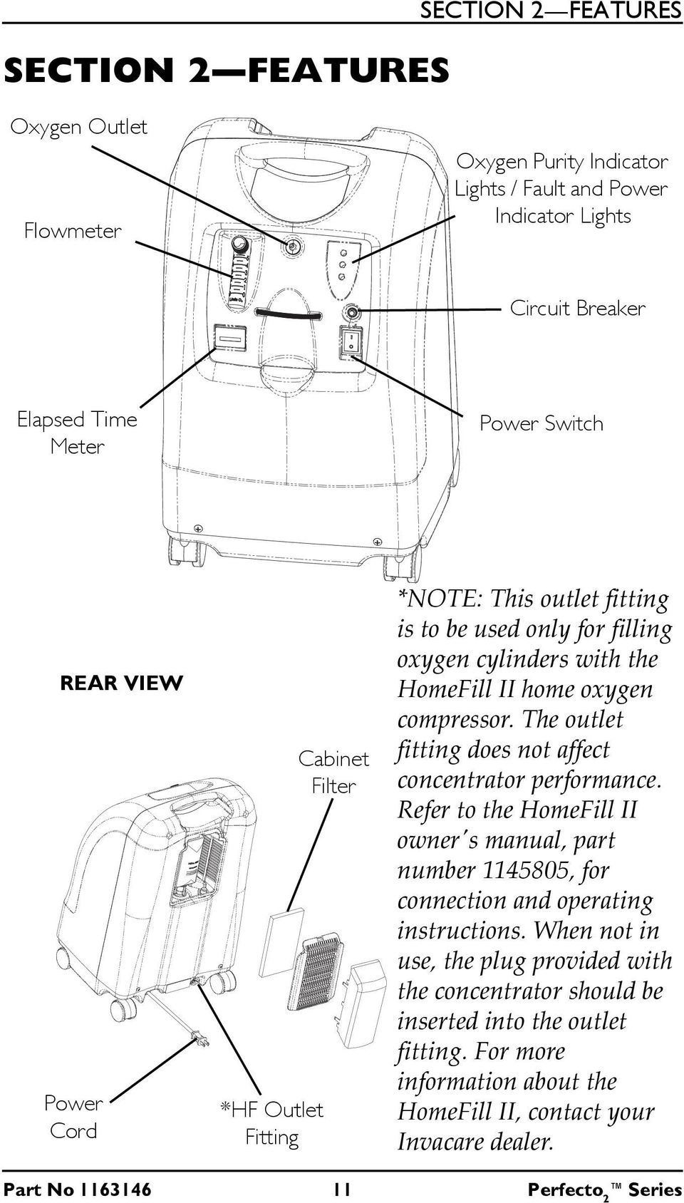 The outlet fitting does not affect concentrator performance. Refer to the HomeFill II ownerʹs manual, part number 1145805, for connection and operating instructions.