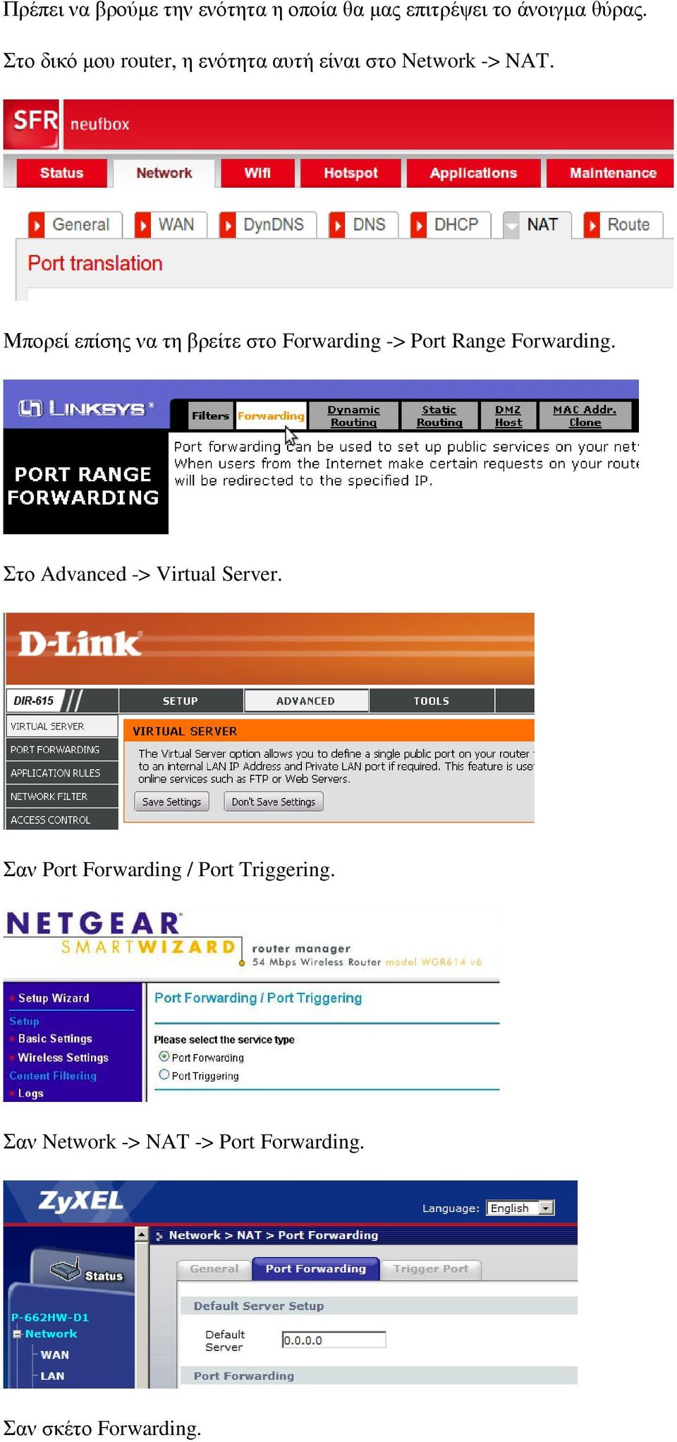 Μπορεί επίσης να τη βρείτε στο Forwarding -> Port Range Forwarding.