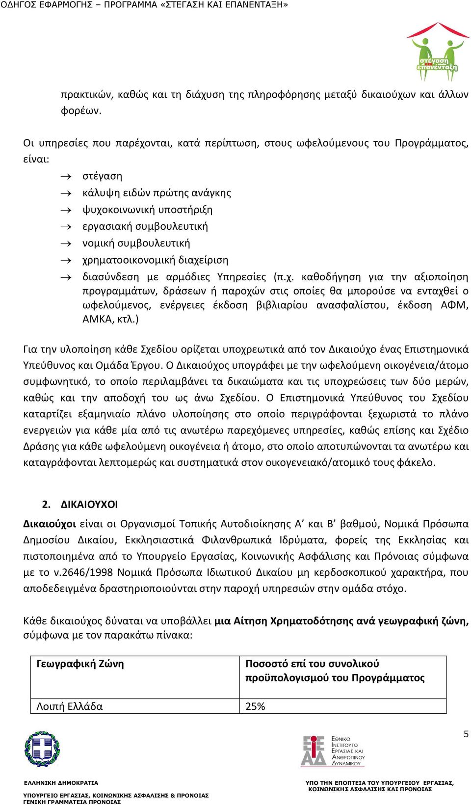 χρηματοοικονομική διαχείριση διασύνδεση με αρμόδιες Υπηρεσίες (π.χ. καθοδήγηση για την αξιοποίηση προγραμμάτων, δράσεων ή παροχών στις οποίες θα μπορούσε να ενταχθεί ο ωφελούμενος, ενέργειες έκδοση βιβλιαρίου ανασφαλίστου, έκδοση ΑΦΜ, ΑΜΚΑ, κτλ.