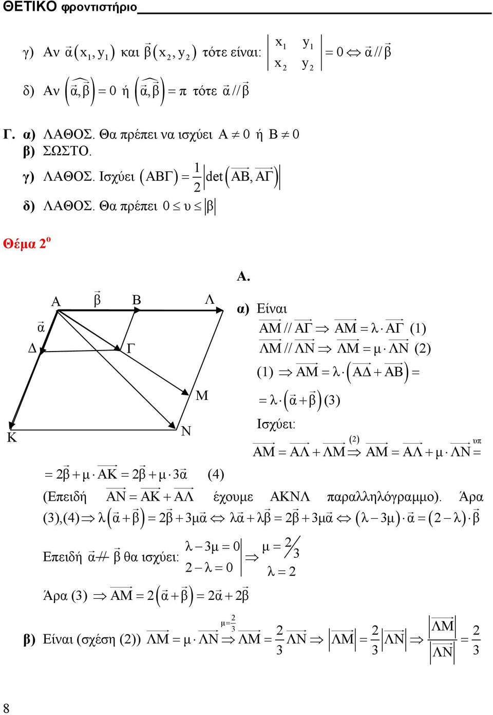 Α β Β Λ α) Είναι α ΑΜ // ΑΓ ΑΜ λ ΑΓ ( Γ ΛΜ // ΛΝ ΛΜ µ ΛΝ () ( ΑΜ λ ( Α + ΑΒ) Μ λ ( α+ β ) (3) Ισχύει: Ν ( ) υπ ΑΜ ΑΛ + ΛΜ ΑΜ ΑΛ + µ ΛΝ β + µ AK β +