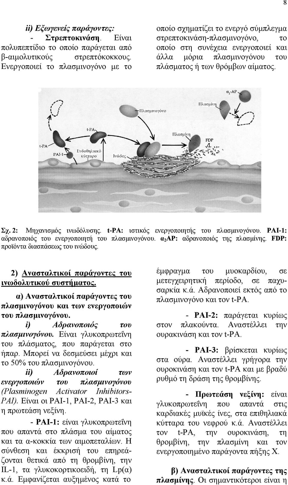 άλλα μόρια πλασμινογόνου του Ενεργοποιεί το πλασμινογόνο με το πλάσματος ή των θρόμβων αίματος. Σχ. 2: Μηχανισμός ινωδόλυσης. t-pa: ιστικός ενεργοποιητής του πλασμινογόνου.