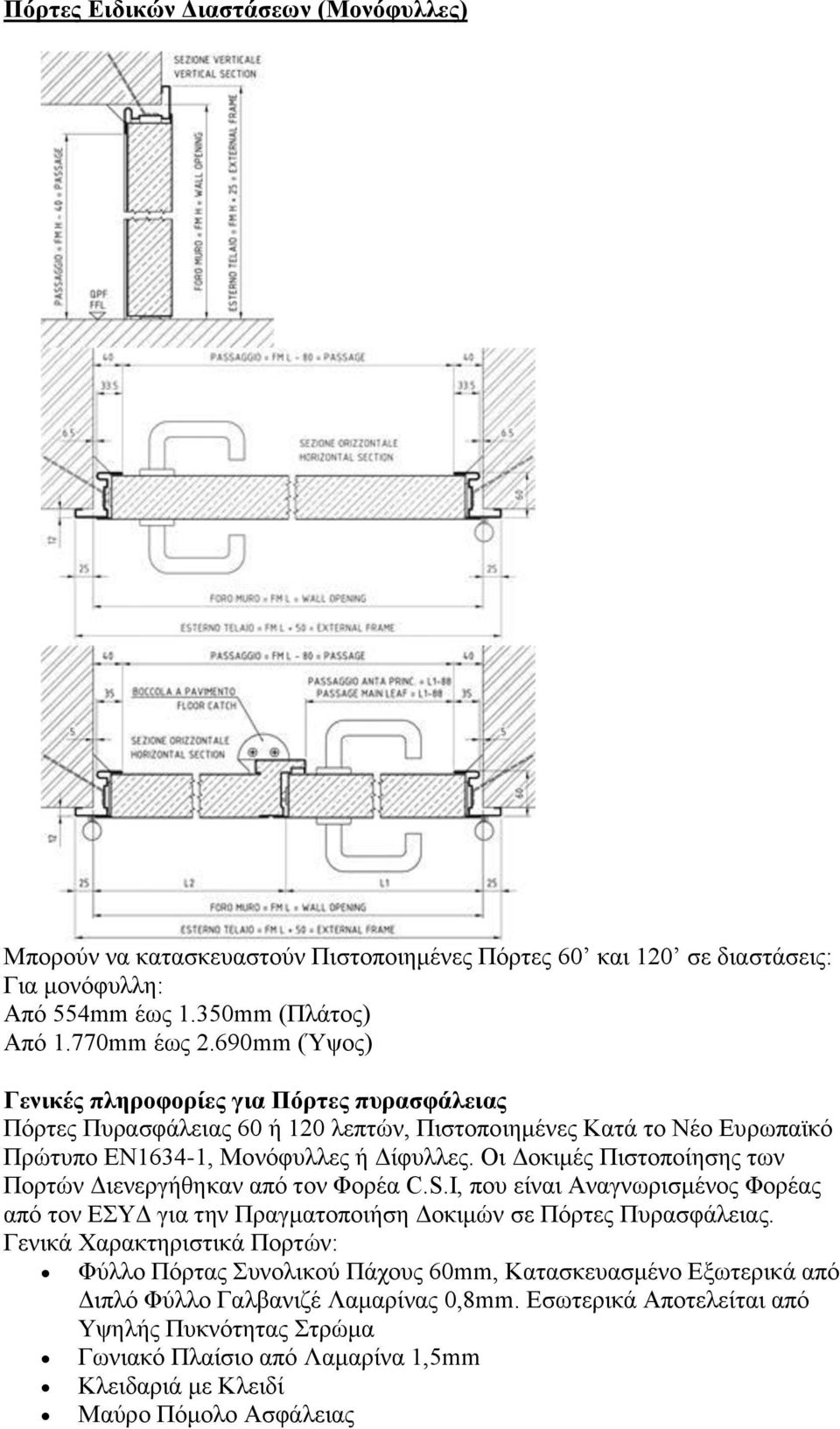 120 σε διαστάσεις: Για μονόφυλλη: Από 554mm έως