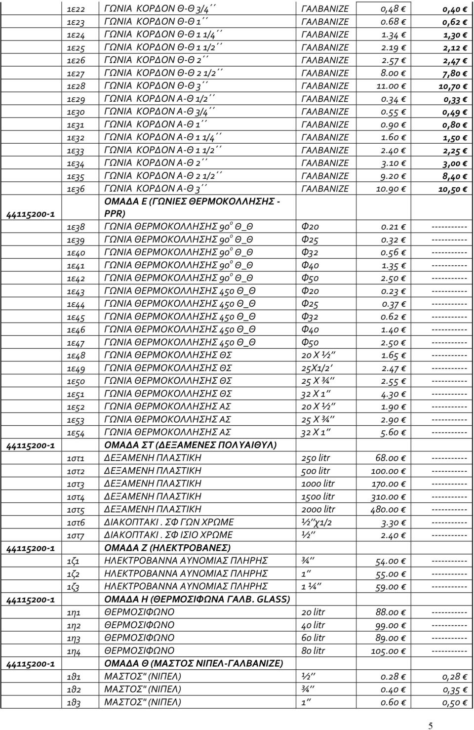 34 0,33 1ε30 ΓΩΝΙΑ ΚΟΡΔΟΝ Α-Θ 3/4 ΓΑΛΒΑΝΙΖΕ 0.55 0,49 1ε31 ΓΩΝΙΑ ΚΟΡΔΟΝ Α-Θ 1 ΓΑΛΒΑΝΙΖΕ 0.90 0,80 1ε32 ΓΩΝΙΑ ΚΟΡΔΟΝ Α-Θ 11/4 ΓΑΛΒΑΝΙΖΕ 1.60 1,50 1ε33 ΓΩΝΙΑ ΚΟΡΔΟΝ Α-Θ 11/2 ΓΑΛΒΑΝΙΖΕ 2.