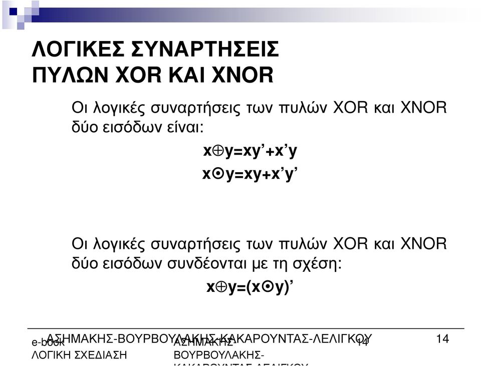 και XNOR δύο εισόδων συνδέονται µε τη σχέση: x y=(x y)