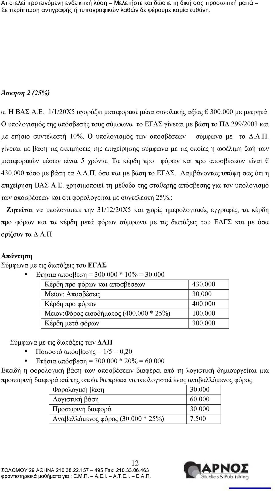 Τα κέρδη προ φόρων και προ αποσβέσεων είναι 430.000 τόσο με βάση τα Δ.Λ.Π. όσο και με βάση το ΕΓ