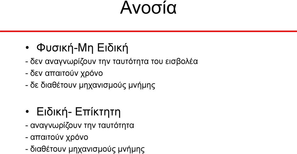 διαθέτουν μηχανισμούς μνήμης Ειδική- Επίκτητη -