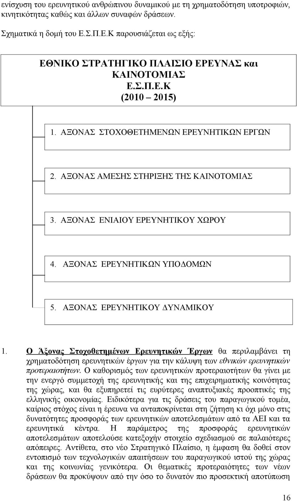 ΑΞΟΝΑΣ ΕΝΙΑΙΟΥ ΕΡΕΥΝΗΤΙΚΟΥ ΧΩΡΟΥ 4. ΑΞΟΝΑΣ ΕΡΕΥΝΗΤΙΚΩΝ ΥΠΟΔΟΜΩΝ 5. ΑΞΟΝΑΣ ΕΡΕΥΝΗΤΙΚΟΥ ΔΥΝΑΜΙΚΟΥ 1.