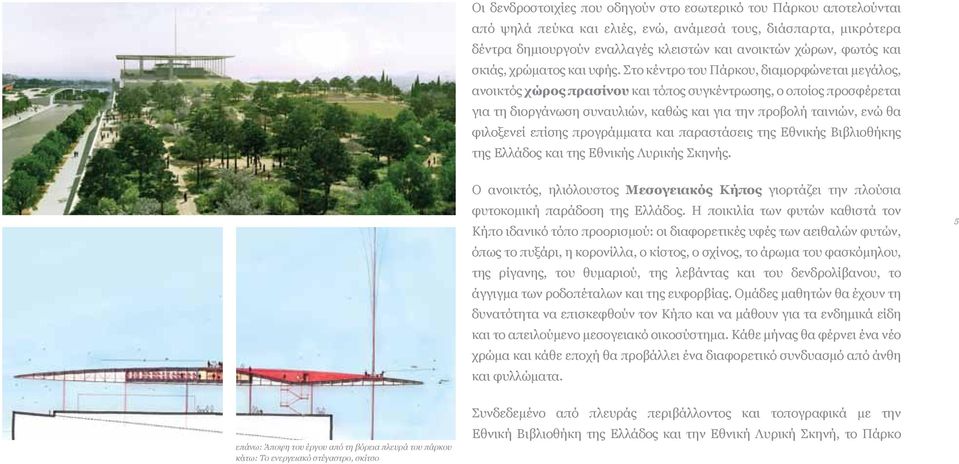 Στο κέντρο του Πάρκου, διαμορφώνεται μεγάλος, ανοικτός χώρος πρασίνου και τόπος συγκέντρωσης, ο οποίος προσφέρεται για τη διοργάνωση συναυλιών, καθώς και για την προβολή ταινιών, ενώ θα φιλοξενεί