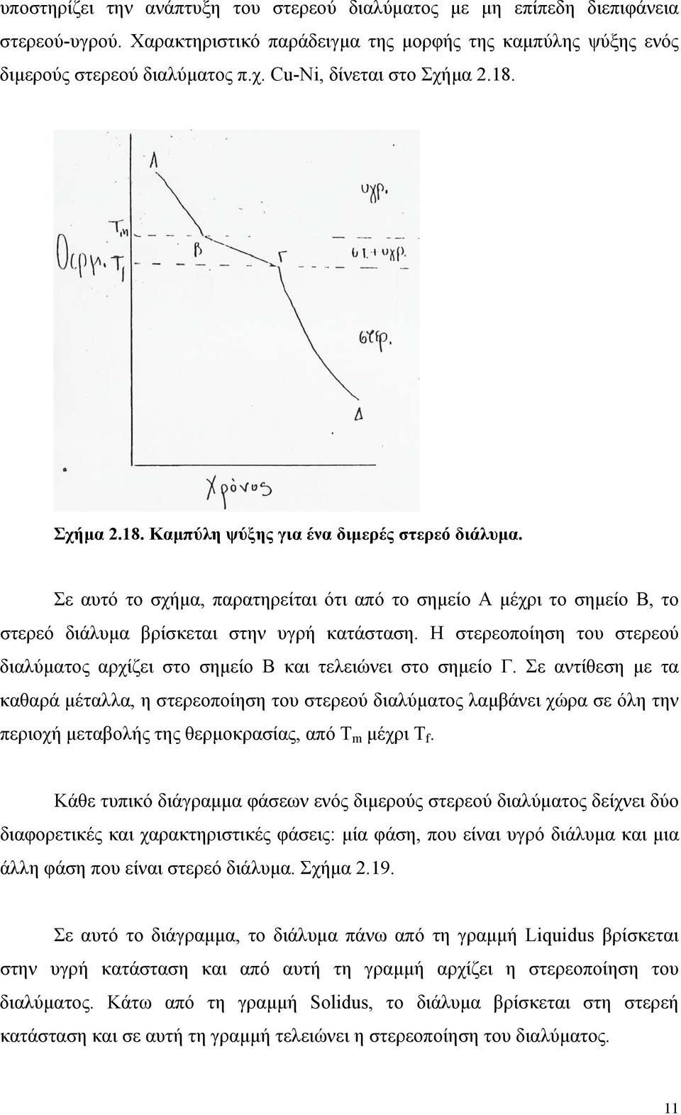 Σε αυτό το σχήμα, παρατηρείται ότι από το σημείο Α μέχρι το σημείο Β, το στερεό διάλυμα βρίσκεται στην υγρή κατάσταση.