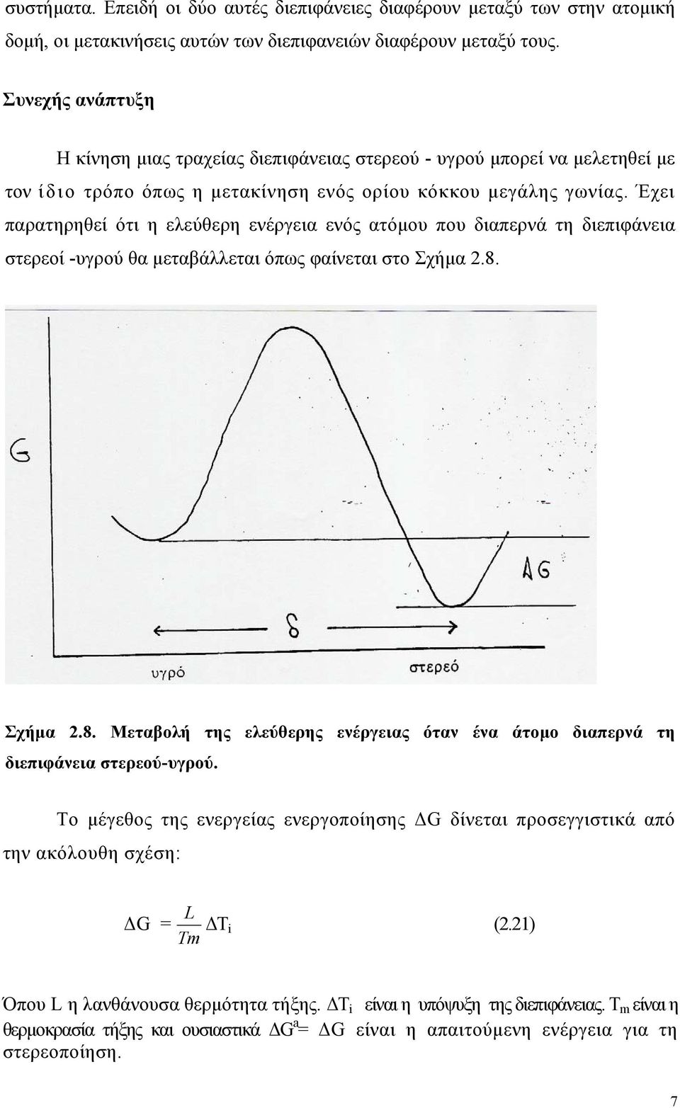 Έχει παρατηρηθεί ότι η ελεύθερη ενέργεια ενός ατόμου που διαπερνά τη διεπιφάνεια στερεοί -υγρού θα μεταβάλλεται όπως φαίνεται στο Σχήμα 2.8.