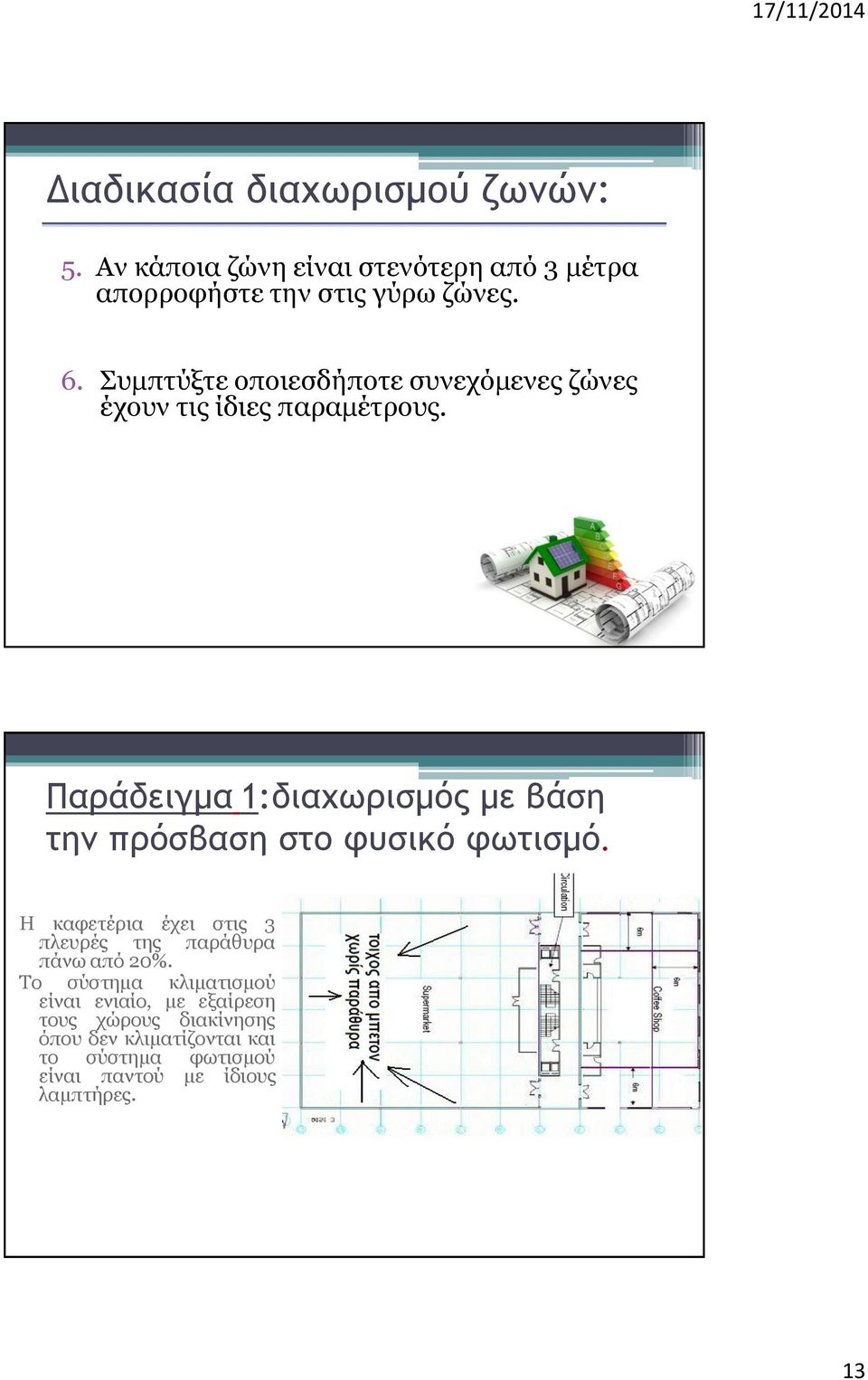 Παράδειγμα 1:διαχωρισμός με βάση την πρόσβαση στο φυσικό φωτισμό.