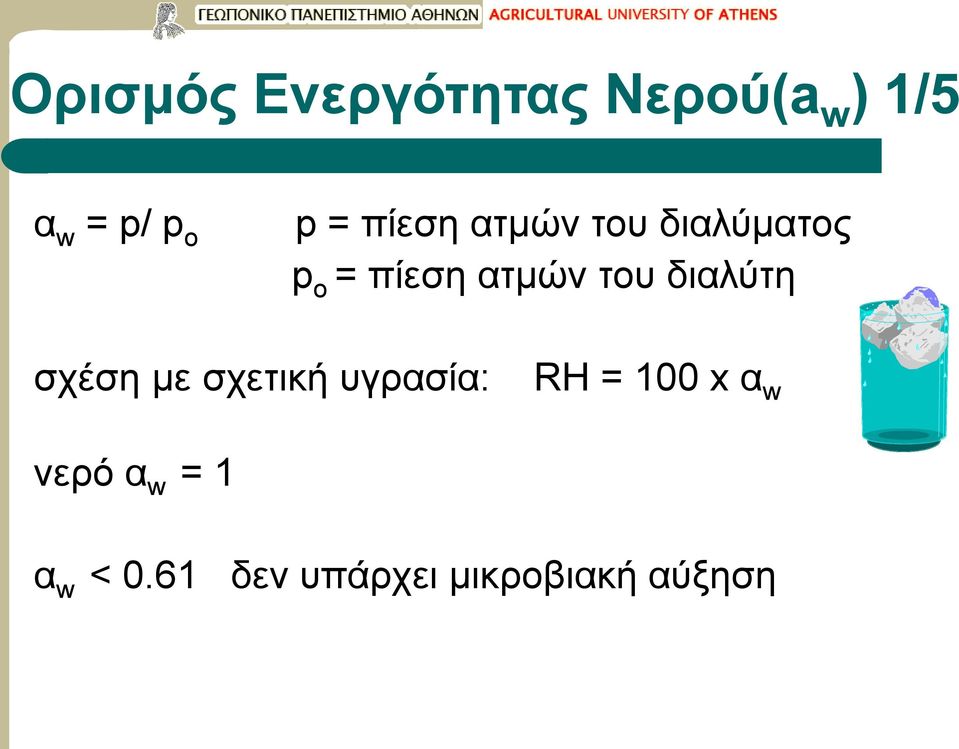 διαλύτη σχέση με σχετική υγρασία: RH = 100 x α w