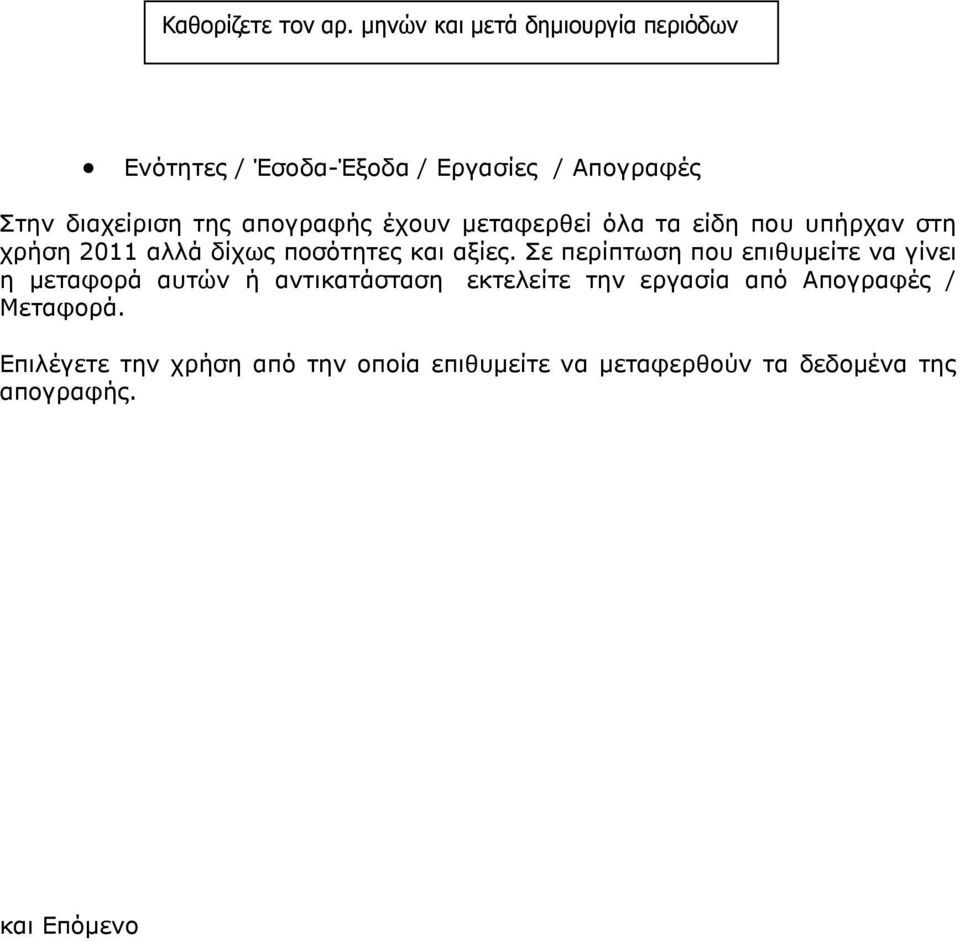 απογραφής έχουν µεταφερθεί όλα τα είδη που υπήρχαν στη χρήση 2011 αλλά δίχως ποσότητες και αξίες.